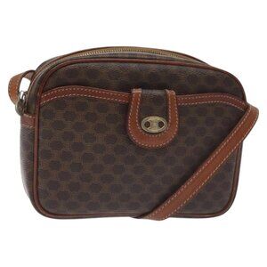 Authentic CELINE Macadam Canvas Shoulder Bag PVC Leather Brown Gold